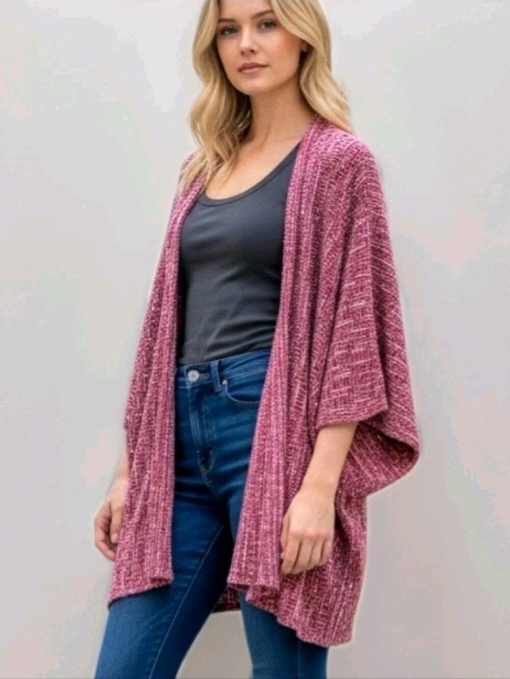 Handmade Red Knit Poncho Closed Sleeve One Size Cozy Winter Holiday Wrap
